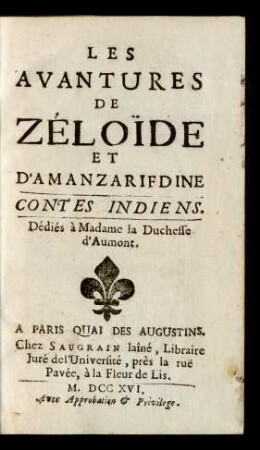 Les Avantures De Zéloïde Et D'Amanzarifdine : Contes Indiens