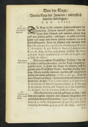 Von der klage der Iniurien/ und erstlich von der wörtlichen/ Cap. LVIII.