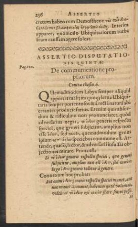 Assertio Disputationis Quintae: