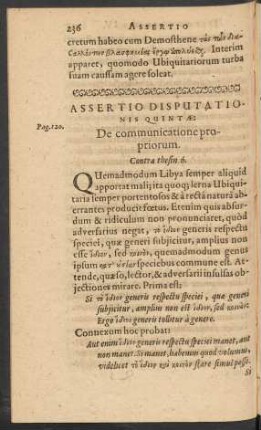 Assertio Disputationis Quintae: