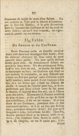 II. Fable. Da Faucon et du Corbeau