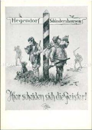 Kritische Zeichnung zum Thema Jäger