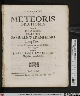 Dissertatio de Meteoris Orationis