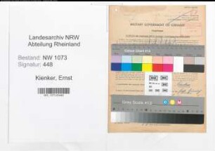 Entnazifizierung Ernst Kienker , geb. 27.03.1900 (Landwirt)