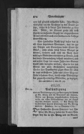 CCLXX. Ankündigung