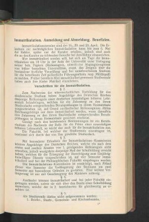Immatrikulation. Anmeldung und Abmeldung. Benefizien.