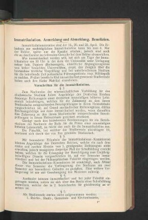 Immatrikulation. Anmeldung und Abmeldung. Benefizien.