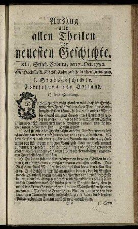 XLI. Stück. Coburg, den 7. Oct. 1752.
