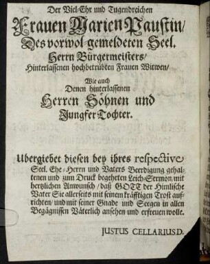 Der Viel-Ehr und Tugendreichen Frauen Marien Paustin [...]