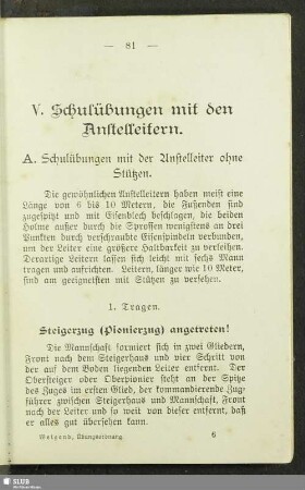 V. Schulübungen mit den Anstellleitern