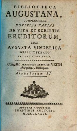 Bibliotheca Augustana : Complectens Notitias Varias De Vita Et Scriptis Eruditorum, Quos Avgvsta Vindelica Orbi Litterato Vel Dedit Vel Aluit. 2, Alphabetum II