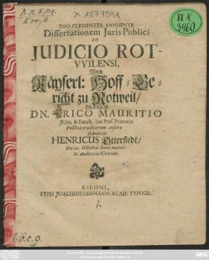 Dissertationem Iuris Publici De Iudicio Rotwilensi