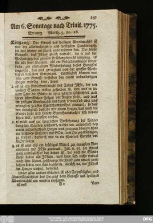 Am 6. Sonntage nach Trinit. 1775. Evang. Matth. 5, 20 - 26.