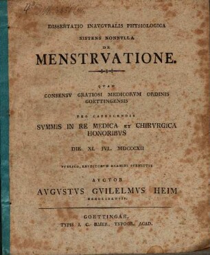 Diss. inaug. physiol. sistens nonnulla de menstruatione