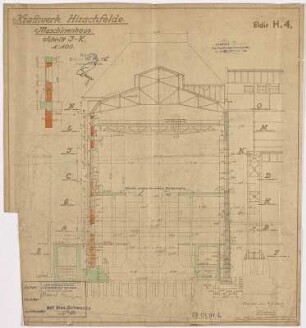 Maschinenhaus Schnitt J-K [Querschnitt, mit Kran]