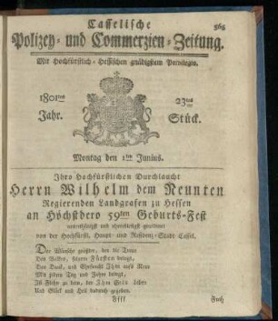 23tes Stueck, Montag den 1ten Junius 1801