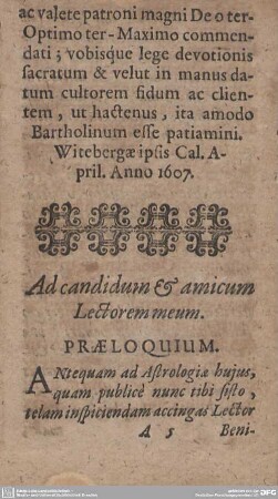Ad candidum & amicum Lectorem meum. PRAELOQUIUM.