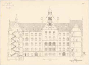 Zivilgericht, Halle/Saale: Aufriss Hofansicht, Schnitte 1:75