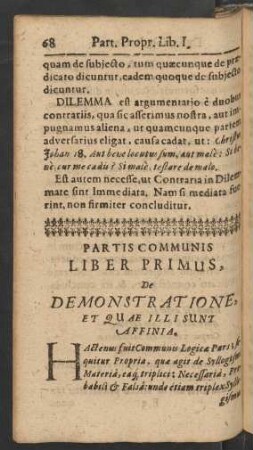 Partis Communis Liber Primus, De Demonstratione, Et Quae Illi Sunt Affinia.