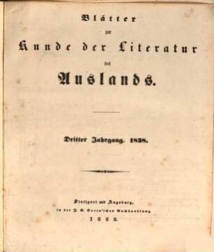 Blätter zur Kunde der Literatur des Auslands. 3, 3. 1838