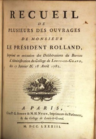 Recueil de plusieurs ouvrages