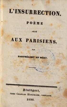 L' insurrection : Poème dédié aux Parisiens