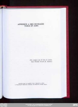 Appendice A Mes Ouvrages Turcs Et Juifs