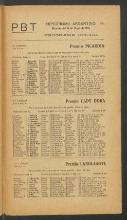 Hipódromo Argentino - Reunión del 14 de Mayo de 1905