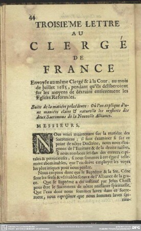 Troisième Lettre Au Clergé De France