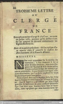 Troisième Lettre Au Clergé De France
