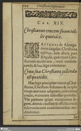 Cap. XIX. Christianus crucem suam tolit quotidie