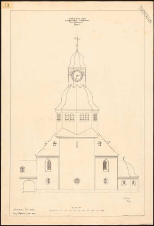 Evangelische Dorfkirche mit Pfarrhaus: Ansicht 1:50