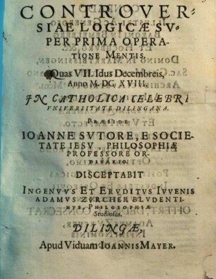 Controversiae Logicae Svper Prima Operatione Mentis