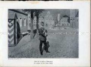 Uniformdarstellung, Infanterist bei der Nachtwache, Preußen, 1910/1912. Tafel aus: Knötel: Preußen, Unser Heer.