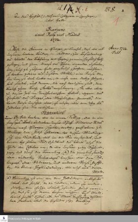 Reisetagebuch von Martin Bosse und Christoph Theodosius Walther.