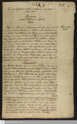 Reisetagebuch von Martin Bosse und Christoph Theodosius Walther.