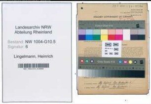 Entnazifizierung Heinrich Lingelmann , geb. 16.12.1903 (Hilfsmeister)