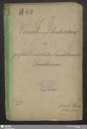 Versuch einer Beschreibung des gräflich Einsiedelschen Eisenhüttenwerkes Lauchhammer - XVII 429 4.