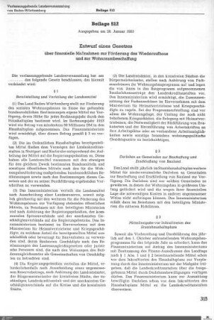 Gesetzentwurf über Förderung des Wiederaufbaus und zur Wohnraumbeschaffung