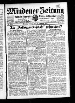 Mindener Zeitung : nationales Tageblatt für Minden u. Nachbargebiete : General-Anzeiger für den nördl. Reg.-Bezirk Minden