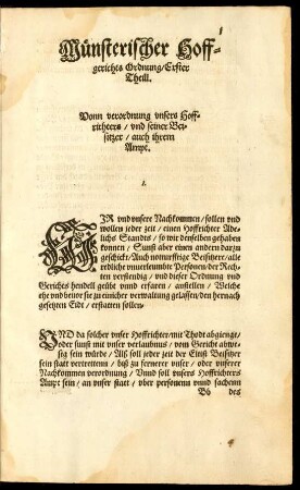 Münsterischer Hoffgerichts Ordnung/ Erster Theill.