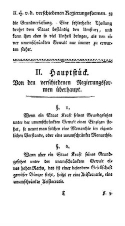 II. Hauptstück. Von den verschiedenen Regierungsformen überhaupt.