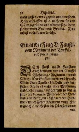 Ein ander Frag D. Fausti/ vom Regiment der Teuffel/ und ihrem Principat.
