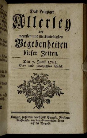 Den 7. Junii 1763. Drey und zwanzigstes Stück.