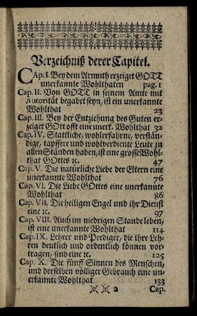 Verzeichniß derer Capitel.