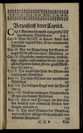 Verzeichniß derer Capitel.