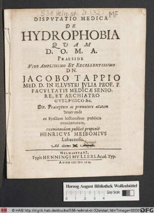 Disputatio Medica De Hydrophobia