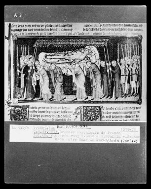 Grandes Chroniques de France — Überführung der Leiche Karl V. nach Notre Dame, Folio fol. 480 verso