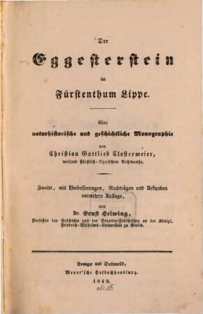 Der Eggesterstein im Fürstenthum Lippe : Eine naturhistorische u. geschichtl. Monographie von Christian Gottl. Clostermeier