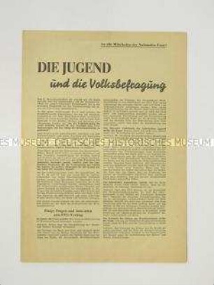 Flugschrift der Nationalen Front zur Volksbefragung gegen die Wiederbewaffnung der Bundesrepublik